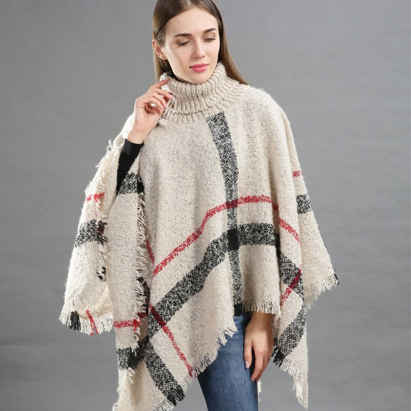 Suéter de invierno Poncho de punto para mujer Bufanda de cuello alto para mujer Suéteres y jerséis cálidos gruesos Poncho y capas