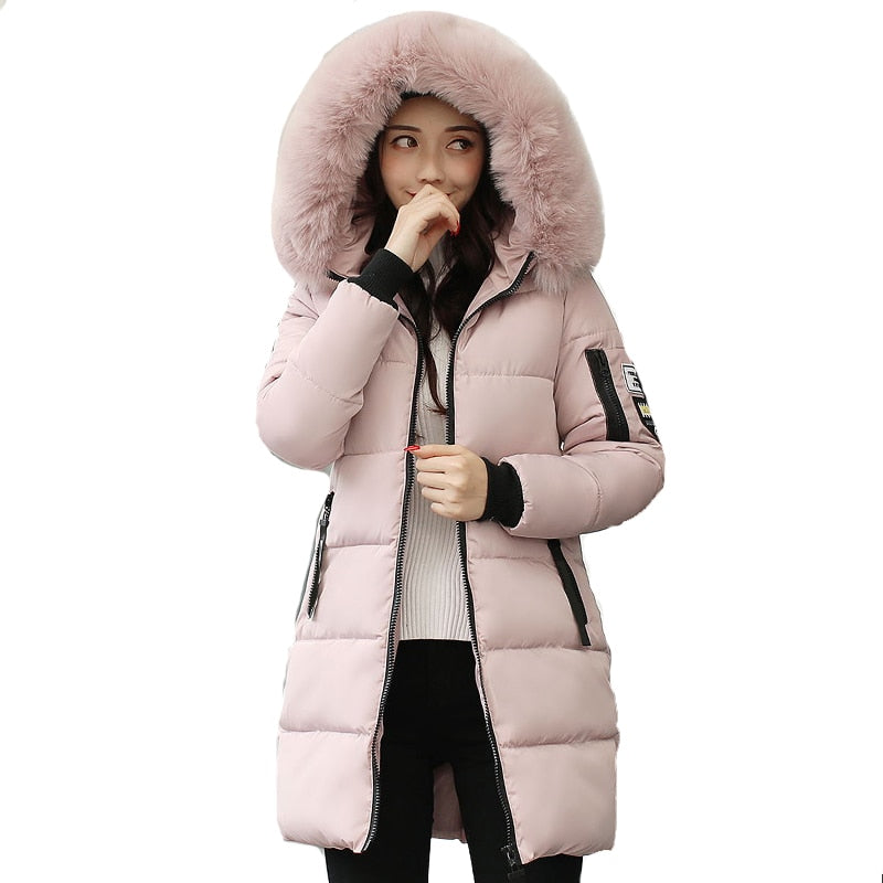 2021 neue lose lange Damen Winterjacke mit Kapuze und Pelzkragen warmer dicker Parka Baumwolle gepolsterte weibliche Mode Damen Mantel Parkas