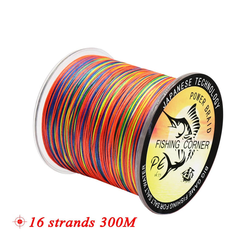 16 Strands PE Braid 300M/500M/1000M/1500M Braided Fishing Line Multicolor Super Power Japan Multifilament Saltwater/Freshwater