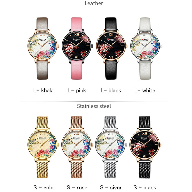 Relojes de mujer CURREN, reloj negro, reloj de pulsera de cuarzo de malla de acero inoxidable, reloj informal con encanto para mujer, relojes femeninos