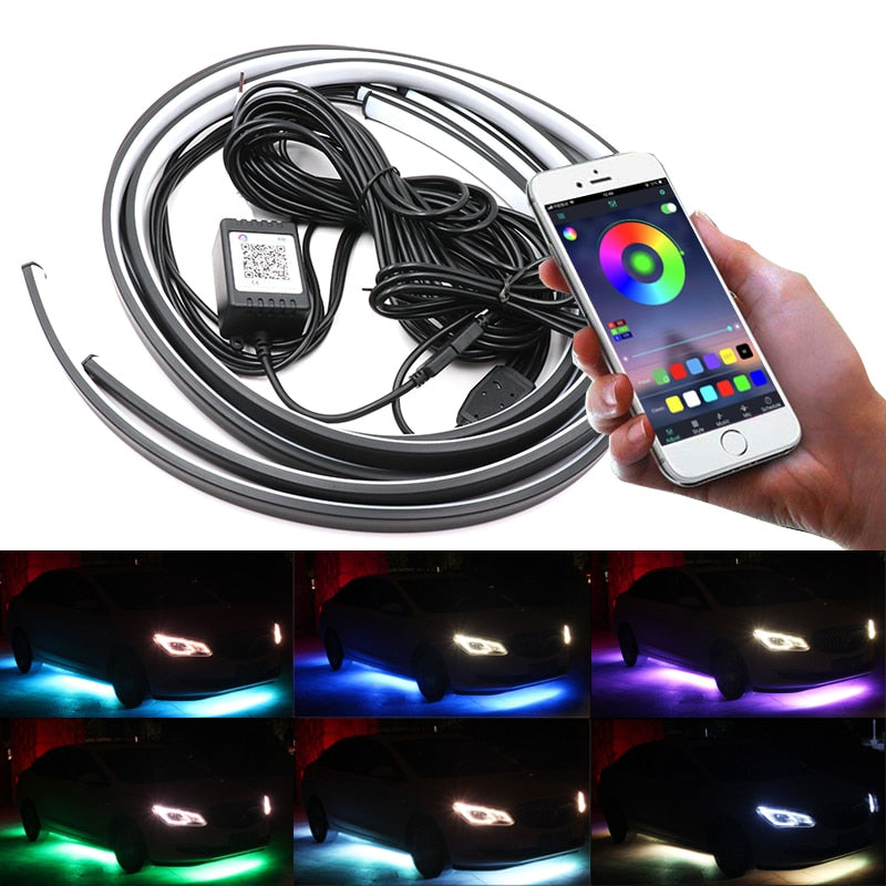 Niscarda 4PCS 12V IP65 App Control RGB Tira de LED debajo del automóvil 60 90 120cm Tubo Underglow Underbody System Luz de neón