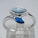 Feine natürliche Larimar Ringe Blätter Ring Larimar Damen Ringe Blauer Opal Schmuck 925 Sterling Silber Schmuck Larimar Trauringe