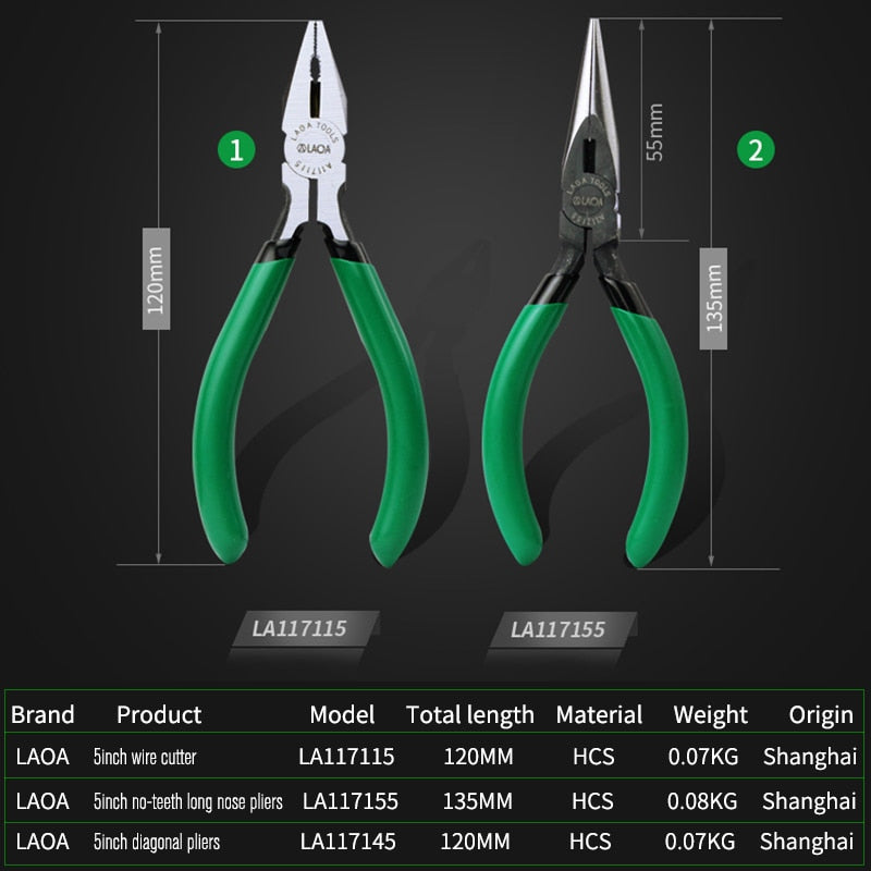 LAOA-Mini alicates de 5 pulgadas, cortador de alambre, alicates de punta larga, alicates de prensado de joyería, herramientas de mano con clip circular