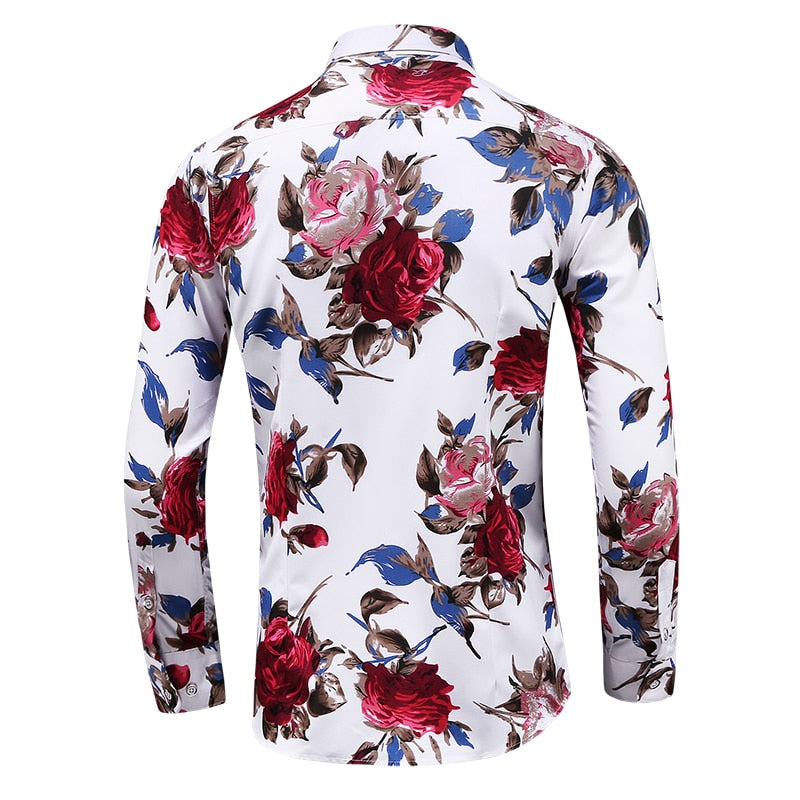 2022 otoño hombres Slim estampado Floral camisas de manga larga marca de moda fiesta vacaciones vestido Casual camisa de flores Homme de talla grande 7XL