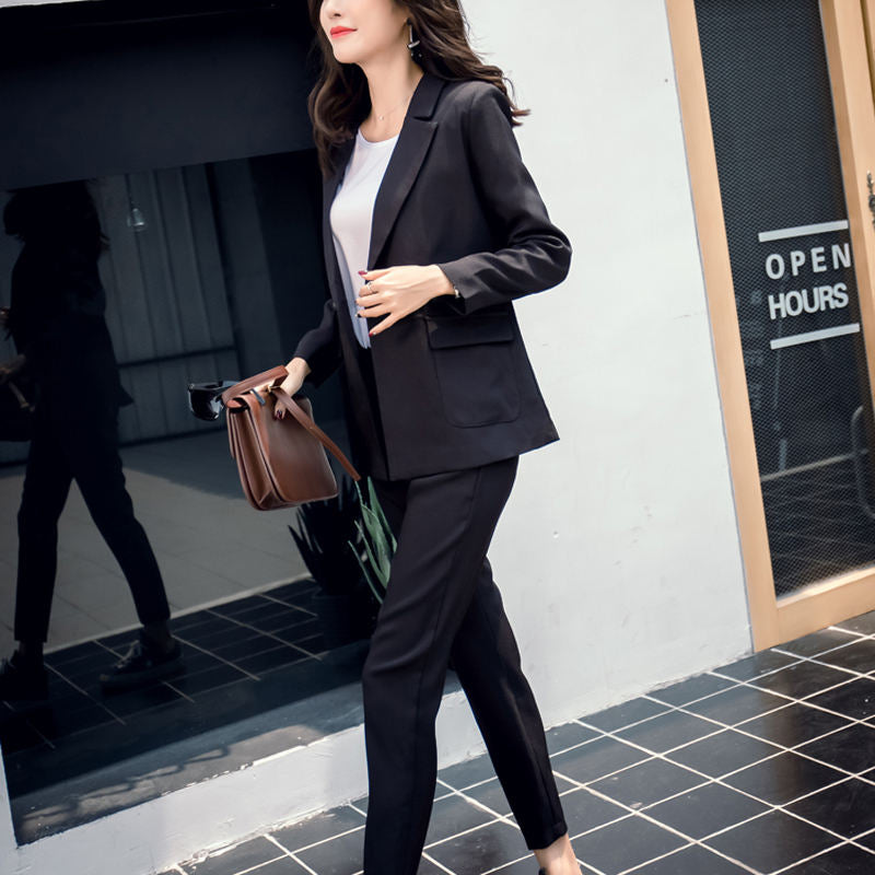 BGTEEVER Women Trousers Suit Casual Buttons Jacket & High Waist Pencil Pant Female 2 Pieces Blazer Set Elegant Pant Suit Women