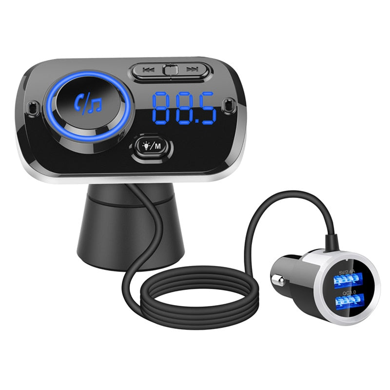 JaJaBor Bluetooth 5,0 Carkit manos libres transmisor FM AUX Audio reproductor de coche A2DP reproductor de MP3 inalámbrico para coche compatible con reproducción de tarjeta TF