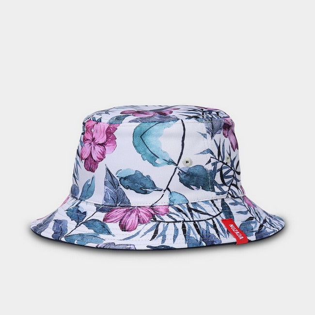 NUZADA Print Bucket Hat Summer Hats For Women Fisherman Hat Cotton Foldable Female Sunscreen Shade Caps Double Sided Can Be Worn