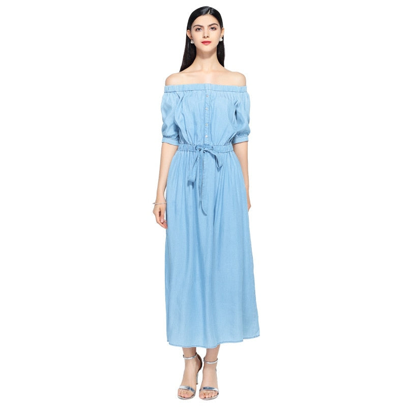 2019 new summer casual slim dress women elegant slash neck half sleeve denim dresses vestidos de verano women clothes 2019