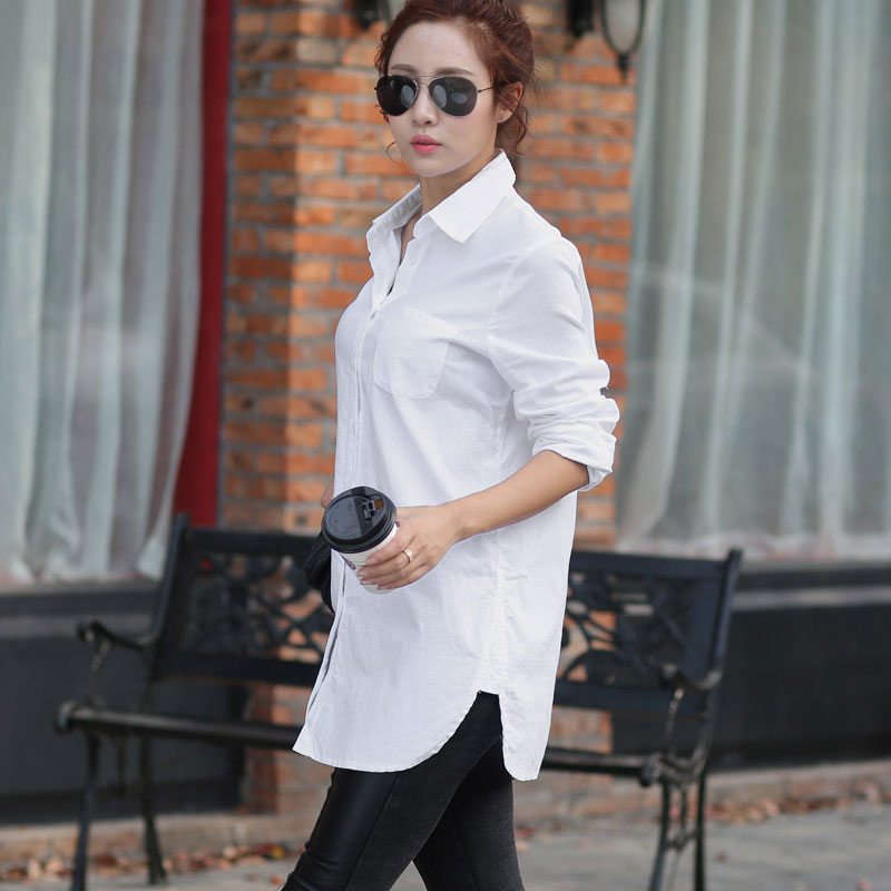 Women White Blouse  Female Boyfriend Style Long Sleeve Oversize Shirt Fashion Collar Cotton Tops Casual Loose Shirts