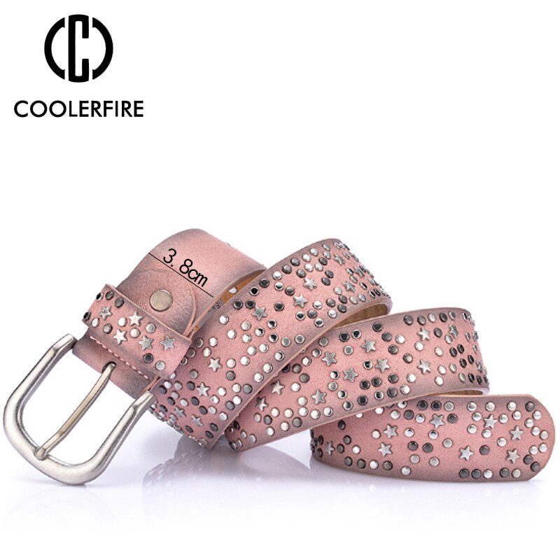 COOLERFIRE Hot New Sale High Quality Luxury Rivet Inlay Ancient Belt For Women Pin Buckle Waist  Women Belt LB021