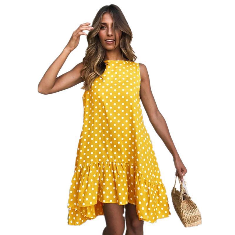 summer Dress Women Wave Point Ruffled Polka O Neck sleeveless Casual Beach Sundress Transparent Female Plus Size vestidos 2020