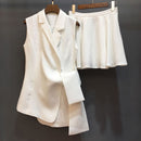 SMTHMA 2022 Neue Mode Hohe Qualität Sommer Frauen Ärmellose Jacke + Minirock Solide Zweiteilige Rock Set