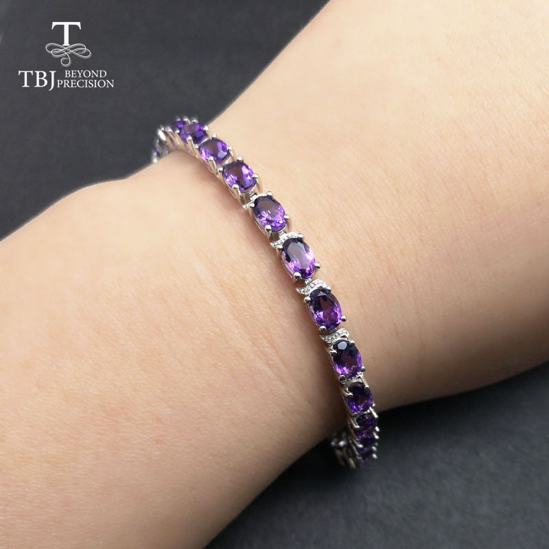 TBJ, pulsera romántica brillante con amatista natural en joyas de piedras preciosas de plata de ley 925 para mujeres como regalo de bodas de cumpleaños