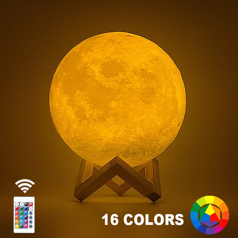 Dropship 3D Print Moon Lamp 20cm 18cm 15cm  Colorful Change Touch USB Led Night Light Home Decor Creative Gift
