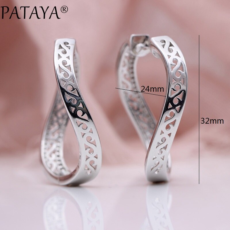 PATAYA New Wave Big Circle Drop Earrings Women Fashion Jewelry 585 Rose Gold Color Micro Wax Inlay Natural Zircon Long Earrings