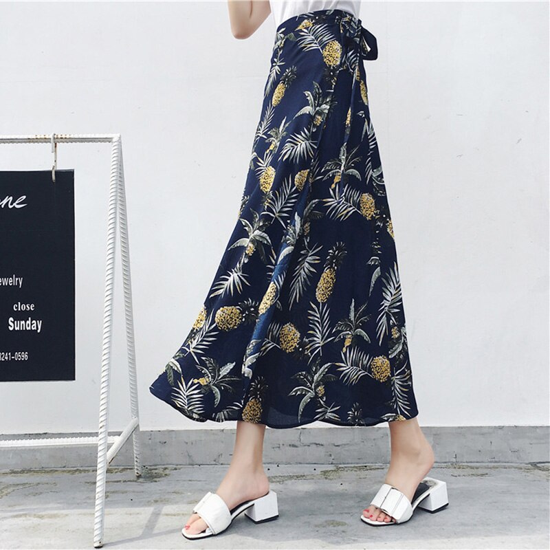 2021 Bohemian High Waist Floral Print Summer Skirts Womens Boho Asymmetrical Chiffon Skirt Maxi Long Skirts For Women