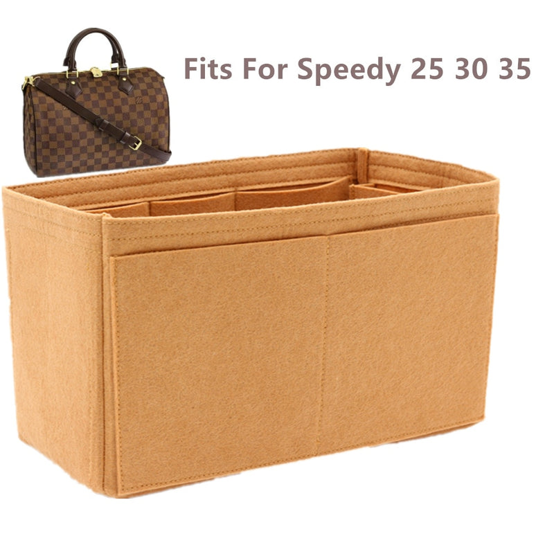 SPEEDY 25 30 35 Felt Cloth Insert Bag Organizer khaki Makeup Handbag shaper Organizer Travel Inner Purse Portable Cosmetic Bags