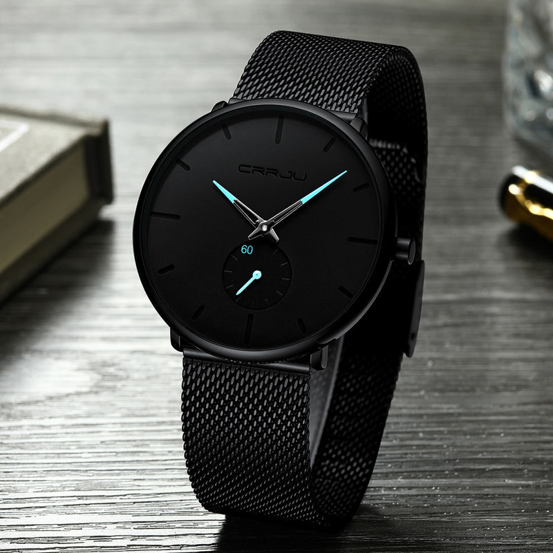 CRRJU Relojes para hombre Ultrafino Minimalista Impermeable - Reloj de pulsera de moda para hombre Vestido unisex con banda de malla de acero inoxidable