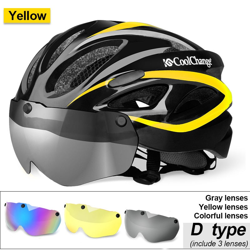 CoolChange Cycling Helmet Integrally-molded Ultralight MTB Bike Helmet With Glasses Insect Net Bicycle Casco Ciclismo 57-62 CM