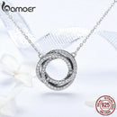 Bamoer Real 925 plata esterlina minimalismo geométrico apilado círculo colgante collares para mujeres Clear CZ joyería fina SCN259