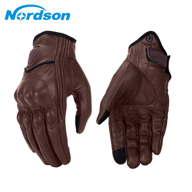Nordson Retro Motorradhandschuhe Herren Leder Wasserdicht Winter Touchscreen Motocross Handschuhe Vollfinger Motorrad Moto Handschuhe
