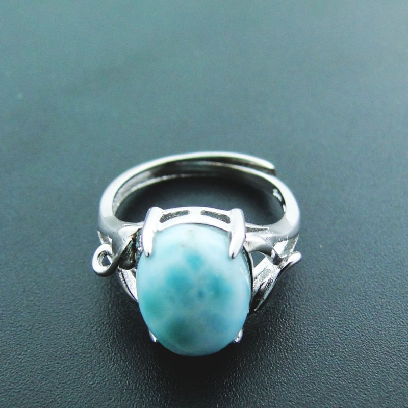 Big Stone Larimar Rings Woman Ladies Engagement Rings with Natural Larimar Gemstone, 925 Sterling Silver Jewelry Gift for Her