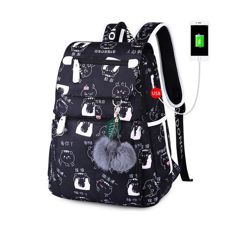 OKKID school bags for girls female laptop backpack usb backbag children backpacks cute cat school backpack for girls bag pack