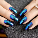 Super Holographice Coffin Nails Mirror Blue Chrome Sparkly Ballerina Fake Nails Medium Size Manicure Tips with Glue sticker