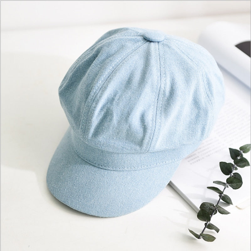 New Women Leisure Octagonal Hat Ladies Denim Beret Hat Cowboy Cap Newsboy Gatsby Cap Octagonal Baker Peaked Beret Driving Hat