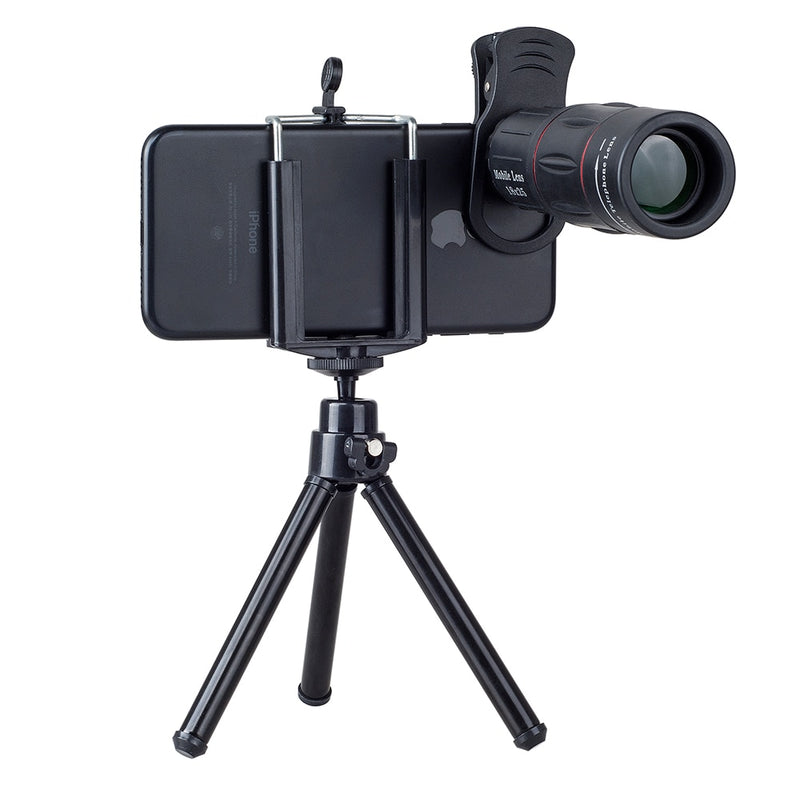 APEXEL 18X telescopio Zoom lente de teléfono móvil para iPhone Samsung Smartphones clip universal Telefon lente de cámara con trípode 18XTZJ
