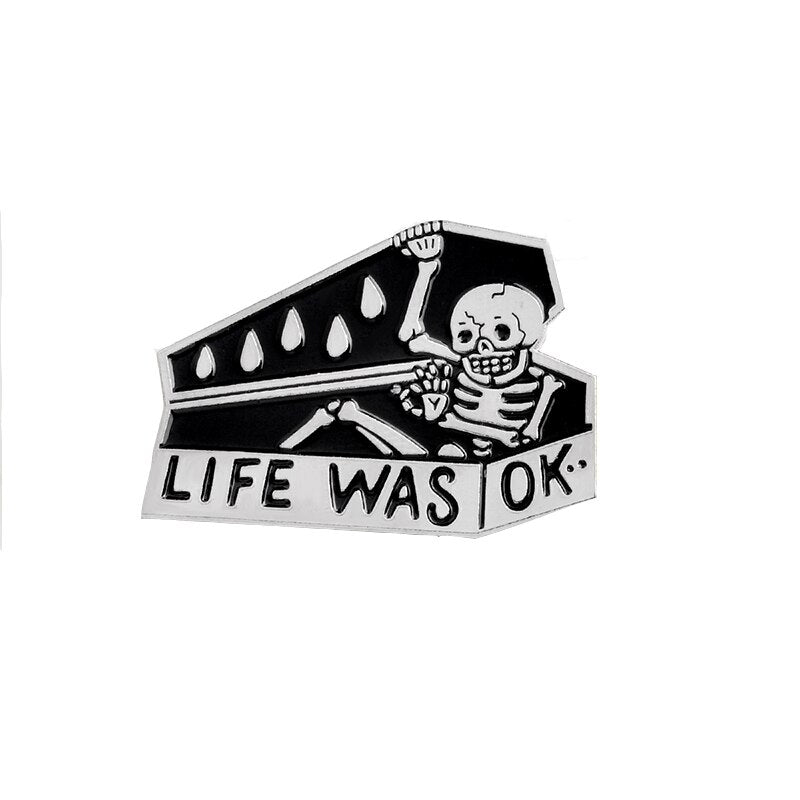 Punk Brooches and Pins Thinker Coffin Loser club Life was ok Funny Sarcastic Saying Enamel Pin Bag Clothes Lapel Pin Unisex
