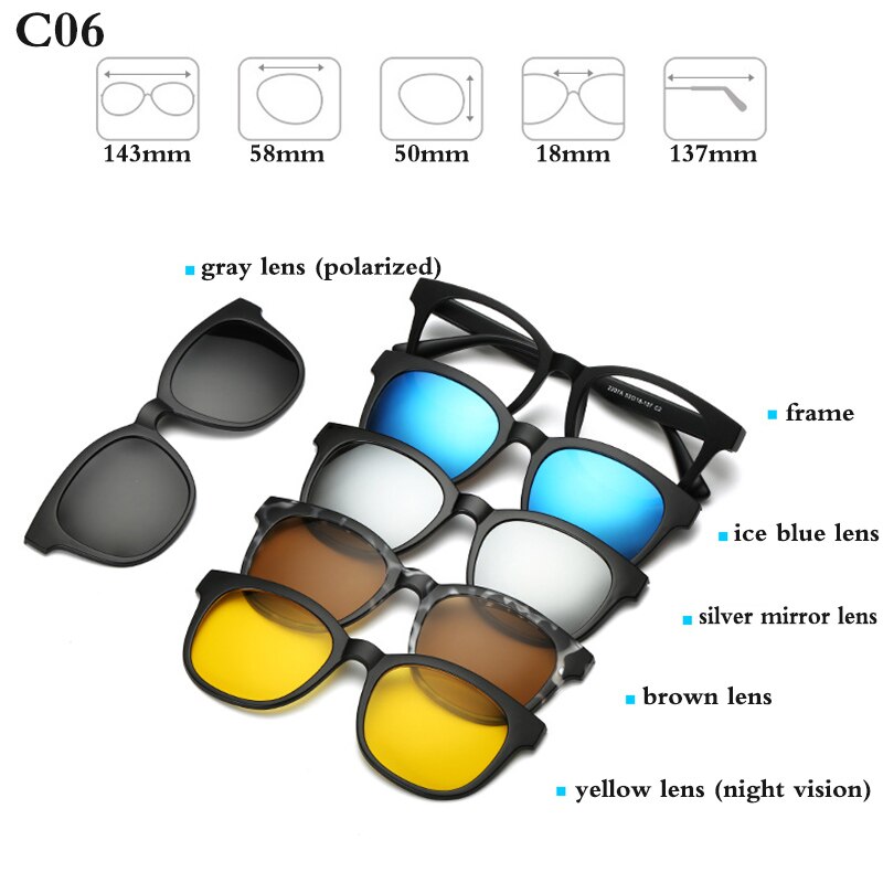 Fashion Optical Spectacle Frame Men Women With 5 Clip On Sunglasses Polarized Magnetic Glasses For Male Myopia Eyeglasses RS159