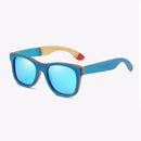 EZREAL Skateboard Wooden Sunglasses Blue Frame With Coating Mirrored Bamboo Sunglasses UV 400 Protection Lenses in Wooden Box