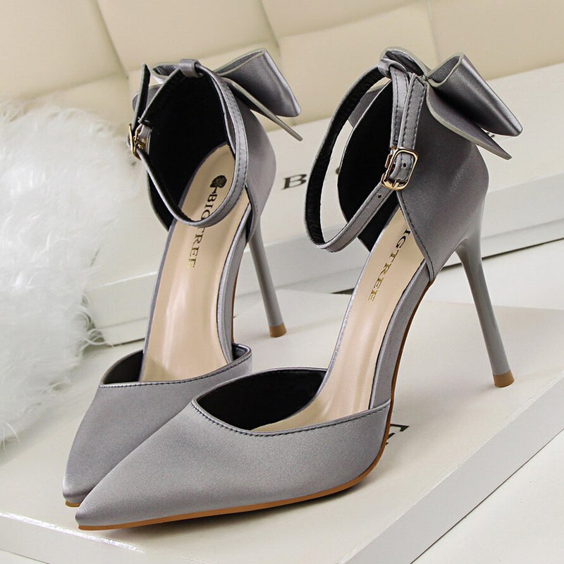 2019 Bow Women Shoes Pointed Toe Pumps Dress Shoes High Heels Boat Shoes Wedding Shoes tenis feminino Side with Plus size 34-43