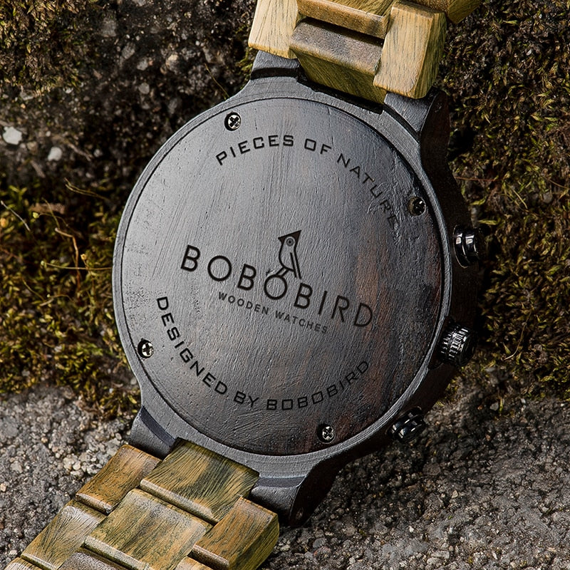 BOBO BIRD, reloj de madera de sándalo verde, relojes para hombre, cronógrafo, relojes de cuarzo, reloj ultraligero masculino, grandes regalos