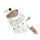 2019 Fashion Half Finger Gloves Women PU Leather Fingerless Driving Gloves Rivet Hollow Dancing Guante For Men Black white Luvas