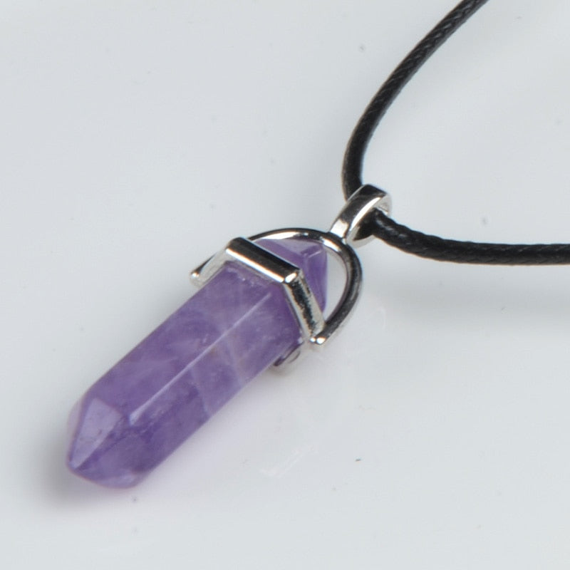 LFPU Natural Stone Pendant Bullet Shape Healing Point Crystal Stone Pendant Necklace Women Jewelry