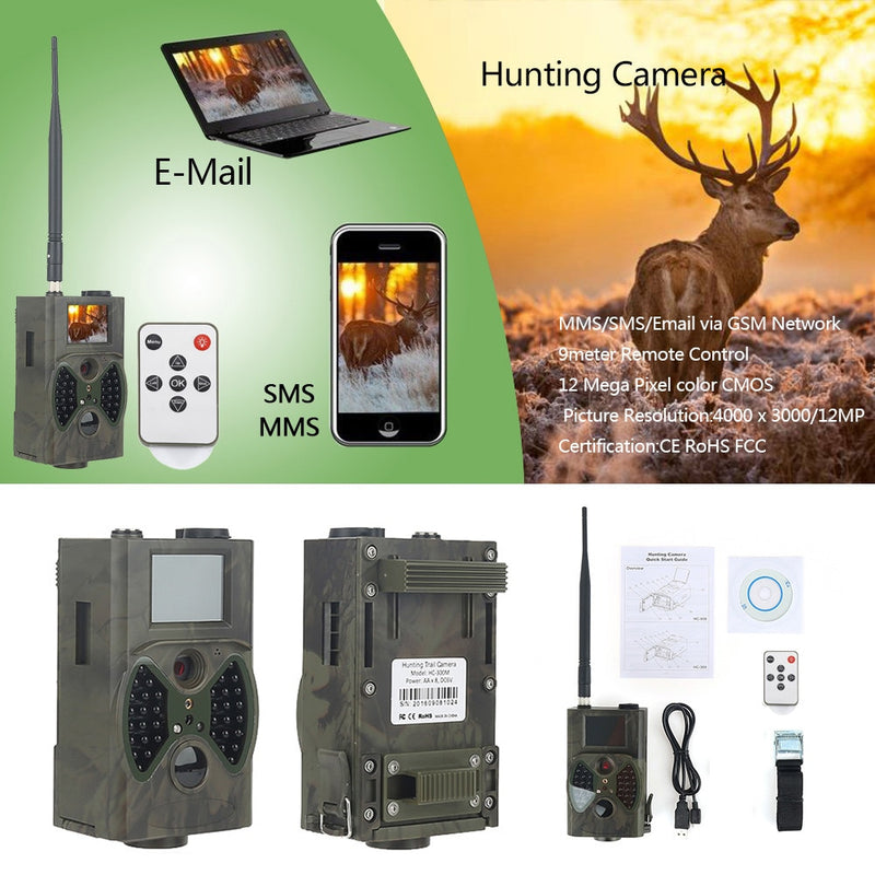 Cámara de rastreo de caza con visión nocturna de 16MP, 2G, MMS, SMS, SMTP, HC300M, Celluar, resistente al agua, Wildcamera, trampa inalámbrica para fotos, vigilancia