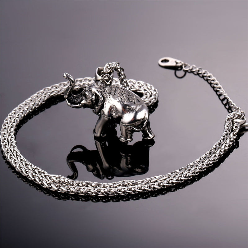 U7 Stainless Steel Gold Color Elephant Necklace Trendy Men Jewelry Charm Pendant & Chain Animal Lucky Jewelry Gift P755