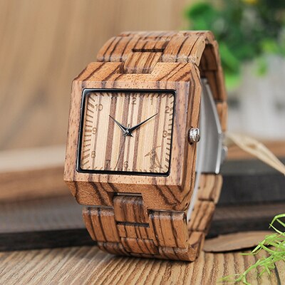 BOBO BIRD Timepieces Bamboo Wooden Men Watches Top Luxury Brand Rectangle Design Wood Band Watch for men