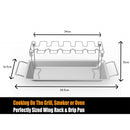 LMETJMA, rejilla para ala y pierna de pollo, 14 ranuras, rejilla para parrilla de pierna de pollo de acero inoxidable, tostador de baquetas de pollo para parrilla de horno KC0272