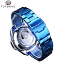 Forsining reloj automático para hombre banda de acero azul calendario 3 Sub Dial reloj de pulsera mecánico resistente al agua reloj Masculino Relogio Masculino