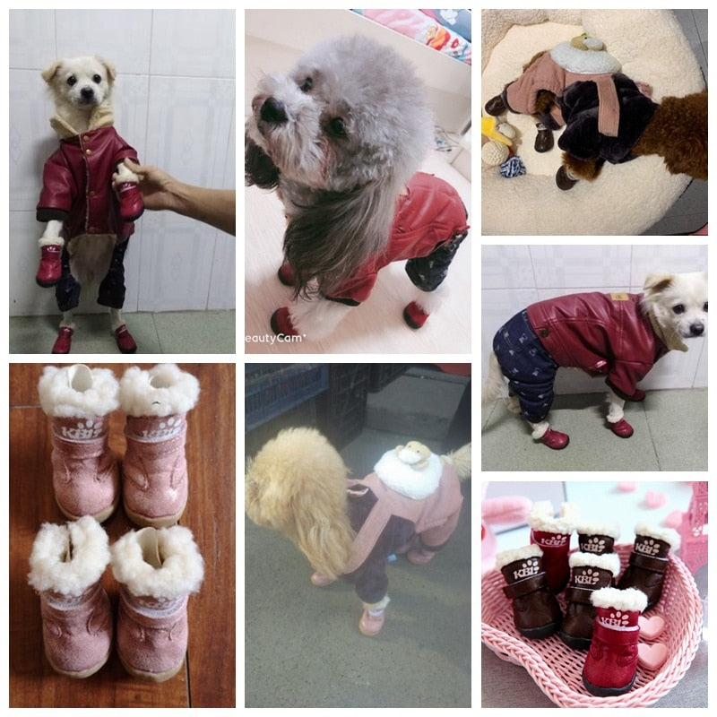 4pcs/set Snow dog clothing &amp; shoes Winter Cotton Shoes For Dog Yorkshir Anti Slip Warm Puppy Lot Little Small Animal Accessories