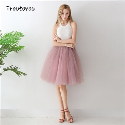 Gothic 7 Layers 65cm Mix Colors Tutu Tulle Skirt Women Streetwear High Waist Pleated Midi Skirts spudniczki jupe rokken faldas