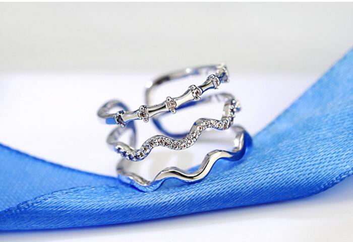 Sterling-silver-jewelry Multilayer Wavy Zircon CZ Mosaic Wedding Rings For Women Sterling Silver Opening Rings VRS2009