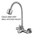 Grifo de cocina montado en la pared de acero inoxidable Mezcladores de cocina de pared Grifo de fregadero de cocina Manguera flexible giratoria de 360 ​​​​grados Agujeros dobles