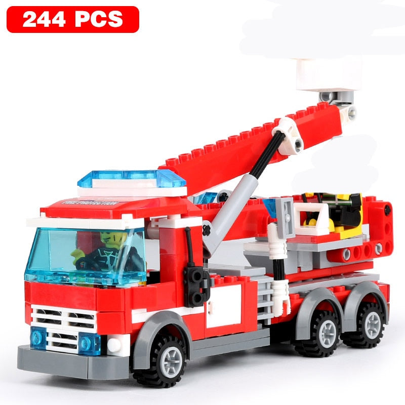 City Fire Station Building Blocks Mini Size Fire Engine Truck Blocks Firefighting Aircraft Helicopter Bricks Sets Toys For Kids