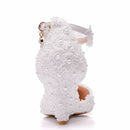 Crystal Queen Wedges Heel Mujer Zapatos de boda Novia White Lace UP Sweet Bridesmaid Bombas nupciales Plataforma