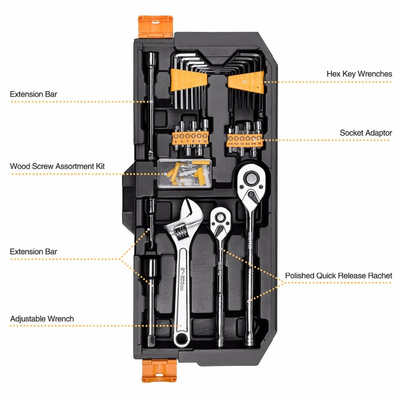 DEKO 192-teiliges professionelles Auto-Reparatur-Werkzeug-Set Auto-Ratschenschlüssel Schraubendreher-Steckschlüssel-Mechanik-Werkzeug-Kit mit Blasformbox