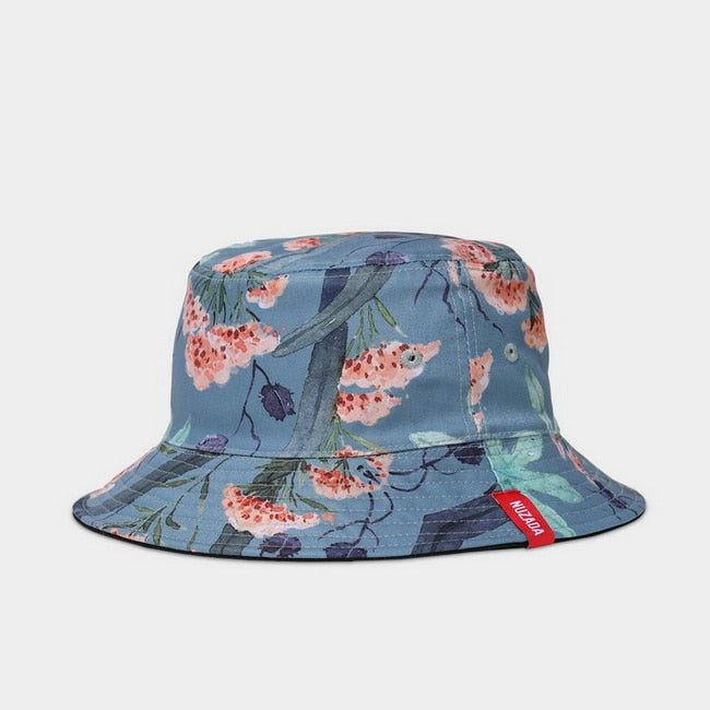 NUZADA Print Bucket Hat Sommerhüte für Frauen Fischerhut Baumwolle faltbar weibliche Sonnenschutzkappen doppelseitig kann getragen werden